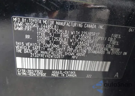 2014 Toyota Rav4 Le from USA, damaged, VIN 2T3ZFREVXEW102617